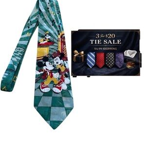 Vintage Disney Mickey Minnie Jukebox Novelty Tie Music Theme 3.75x58 Green Poly